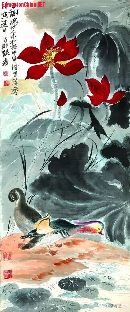 张大千先生画水墨《红荷花》.jpg